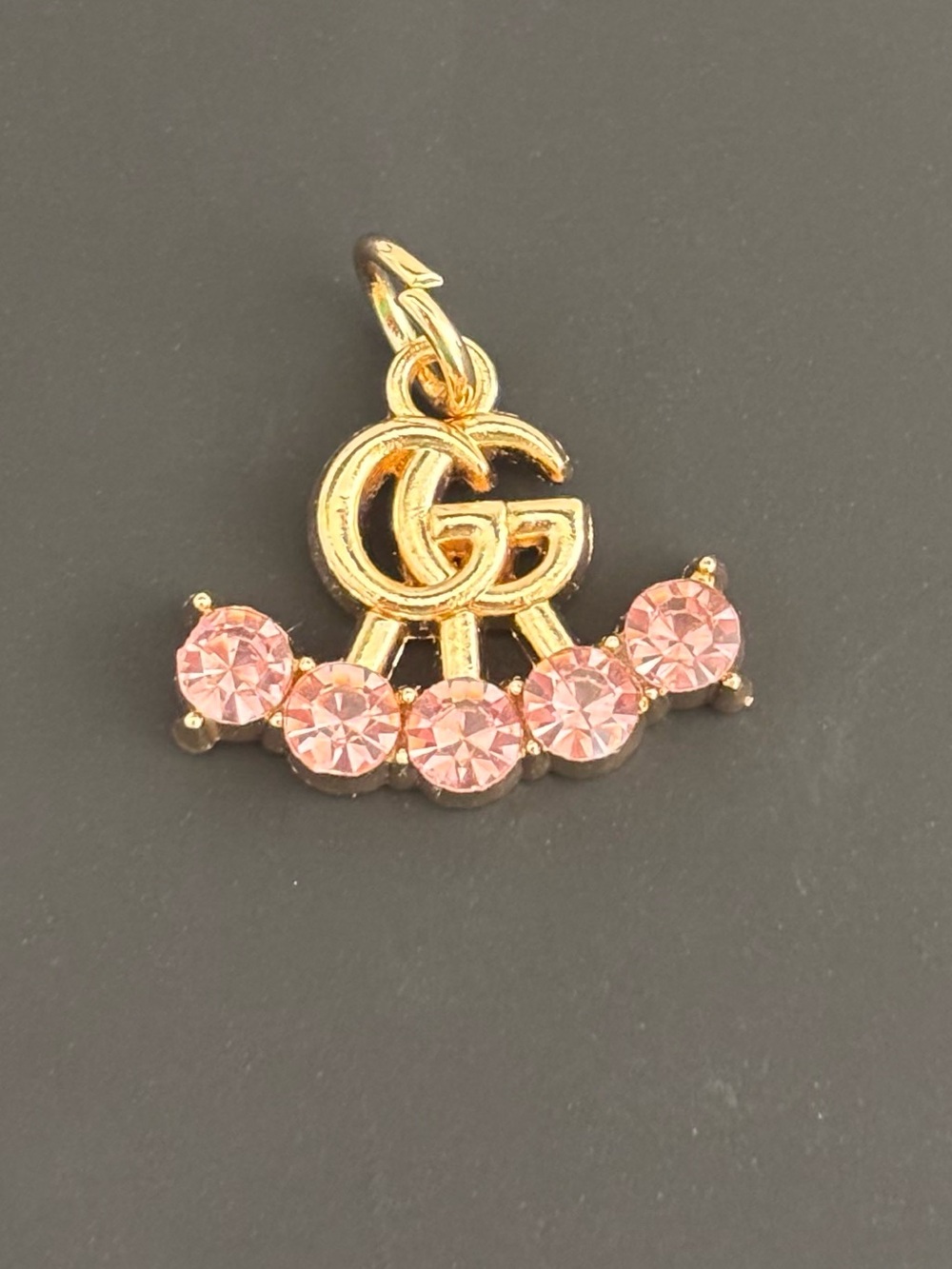 Pink Rhinestone GG Necklace Charm, Pendant, Zipper Pull